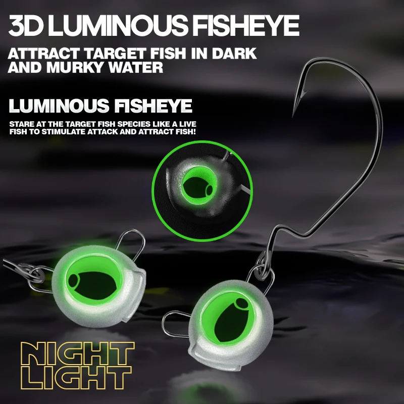 TAIYU 10 unids/set 3,5/5/7/10g anzuelos de pesca con ojos biónicos 3D luminosos anzuelos de acero con alto contenido de carbono para señuelo suave - imagen 5