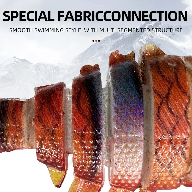 Juego de Señuelos de Pesca de 5 piezas, Mini Señuelos de Pesca Swimbait multiarticulados, 6 segmentos, aparejos biónicos Crankbait para lubina, Kit de cebo de pesca - imagen 5