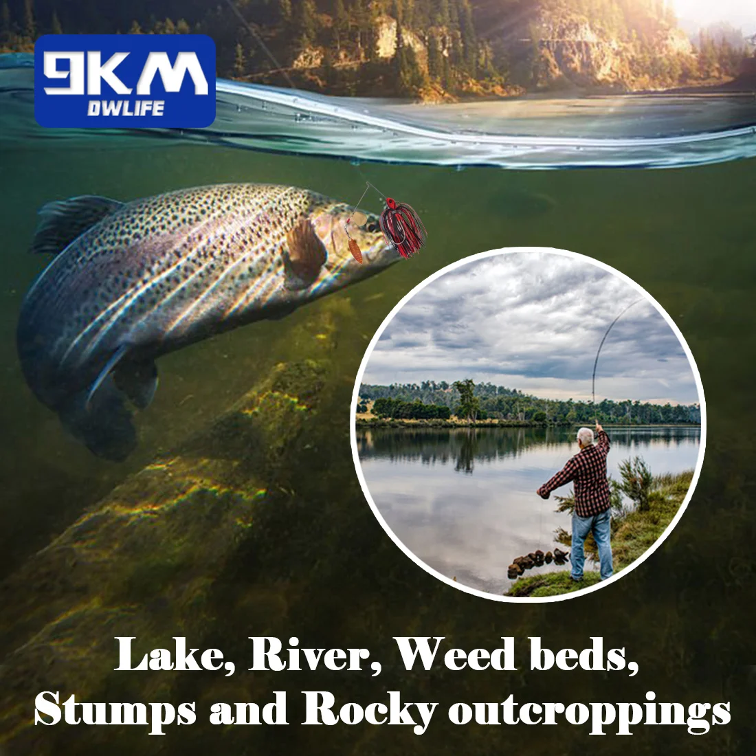 9KM 3 uds cebos giratorios para pesca de lubina SpinnerBaits Jig señuelos Swimbait Willow Colorado Blade Tandem Spinners agua dulce - imagen 5