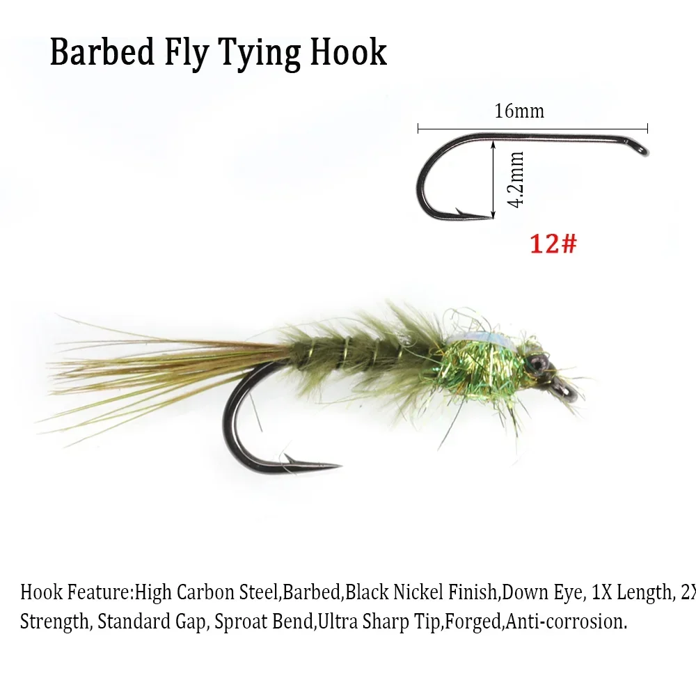 Wifreo-SEÑUELOS DE PESCA DE 6 piezas, Ojo de cadena, marabú, oropel trasero, Mosca, trucha, ninfas, Damselfly, #12 - imagen 4