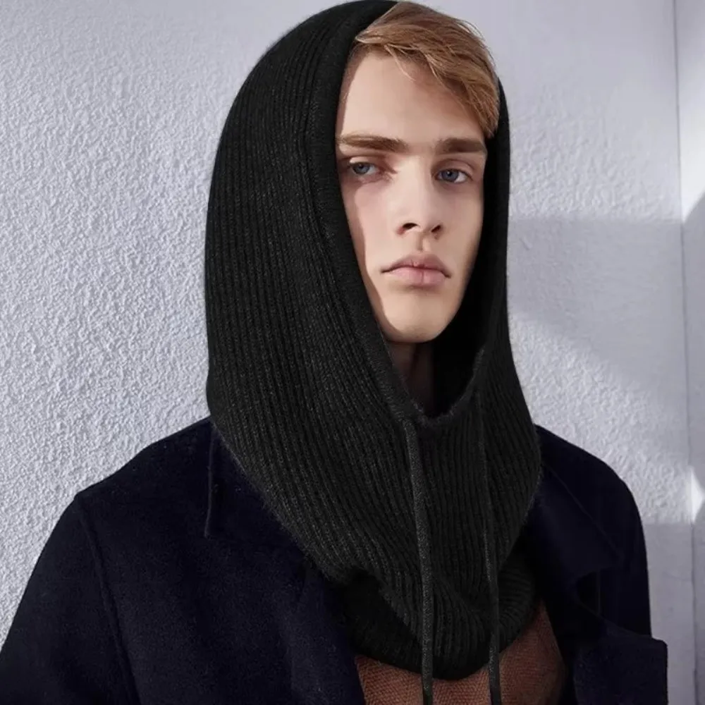 Gorros gruesos de punto con capucha para invierno, gorros elásticos con aislamiento cálido, gorro con cordón ajustable a prueba de viento, cuello de una pieza - imagen 5