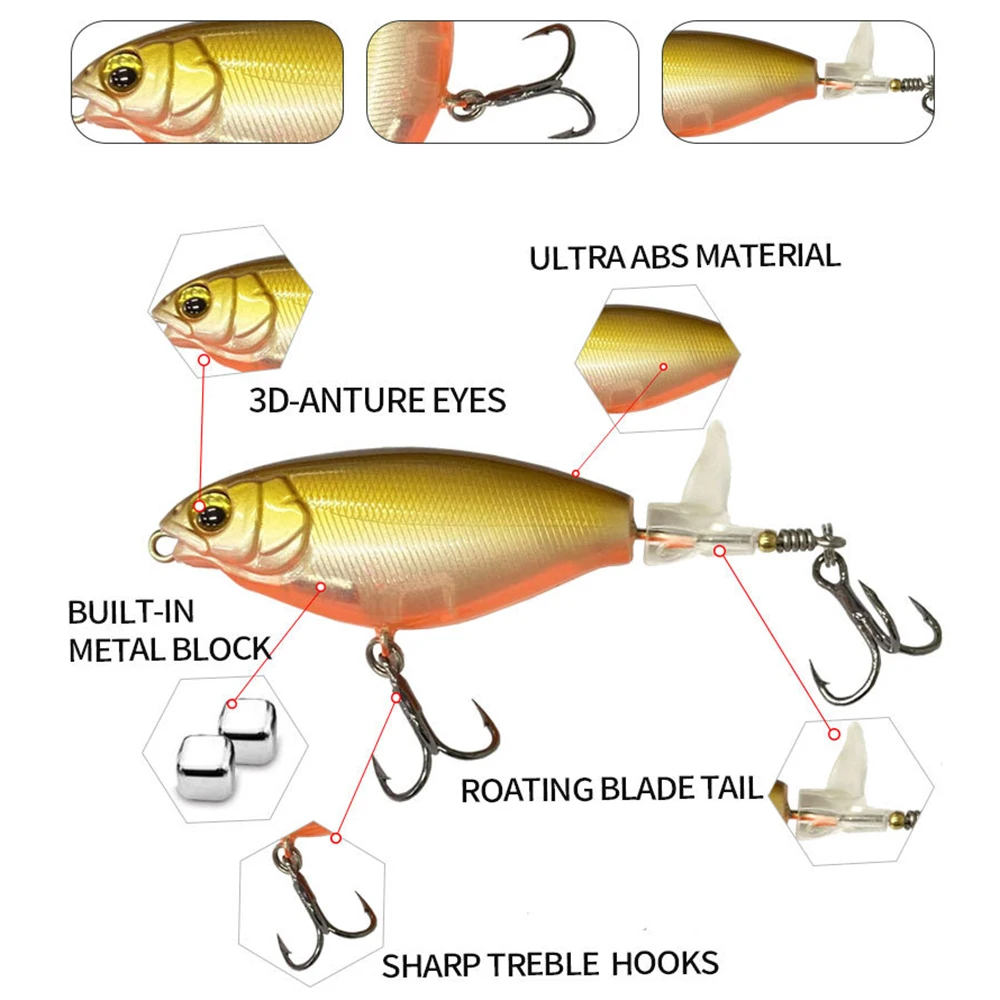 Señuelos de Pesca giratorios flotantes, cebo Artificial Wobbler de fundición larga Whopper Plopper Tail Spinner LXJ102, 7,5/8,5 cm, 6,4/11,9g - imagen 5