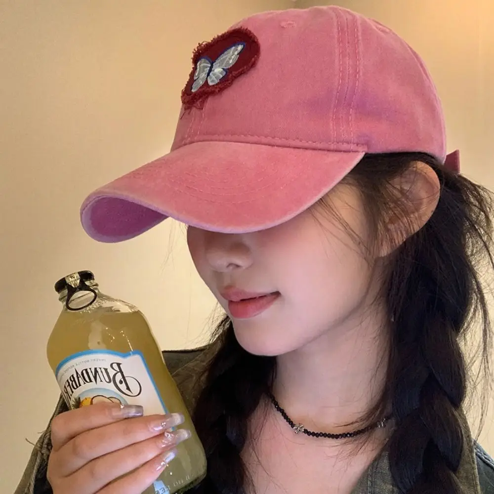 Sombrero con protección solar, gorra de béisbol bordada, gorra de béisbol de mariposa de algodón, gorra con visera de dibujos animados Simple a la moda para niña/niño - imagen 3