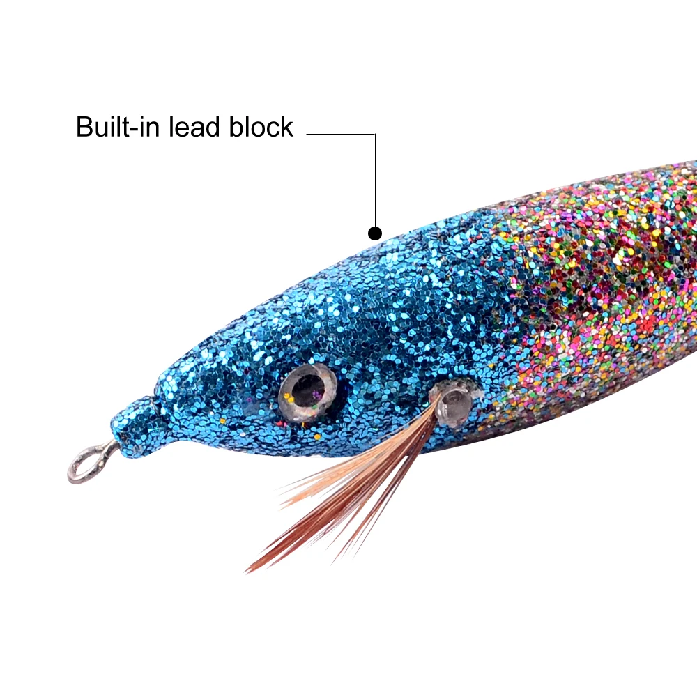 Plantilla de Calamar de 2 piezas, Señuelos de Pesca de 10cm y 10,2g, cebo duro Artificial de madera para camarones, pulpo, sepia, anzuelo, Spinnerbait para productos marinos - imagen 5