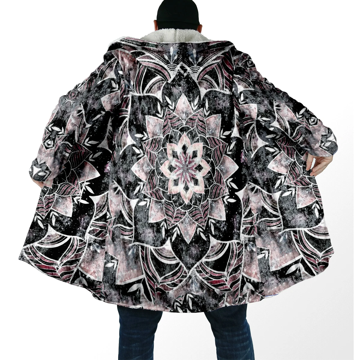 Winter Men's cloak Hippie Psychedelic Colorful Trippy 3D Printed Thick Fleece Hooded Cloak Unisex Casual Warm Cape Coat DP100 - imagen 3