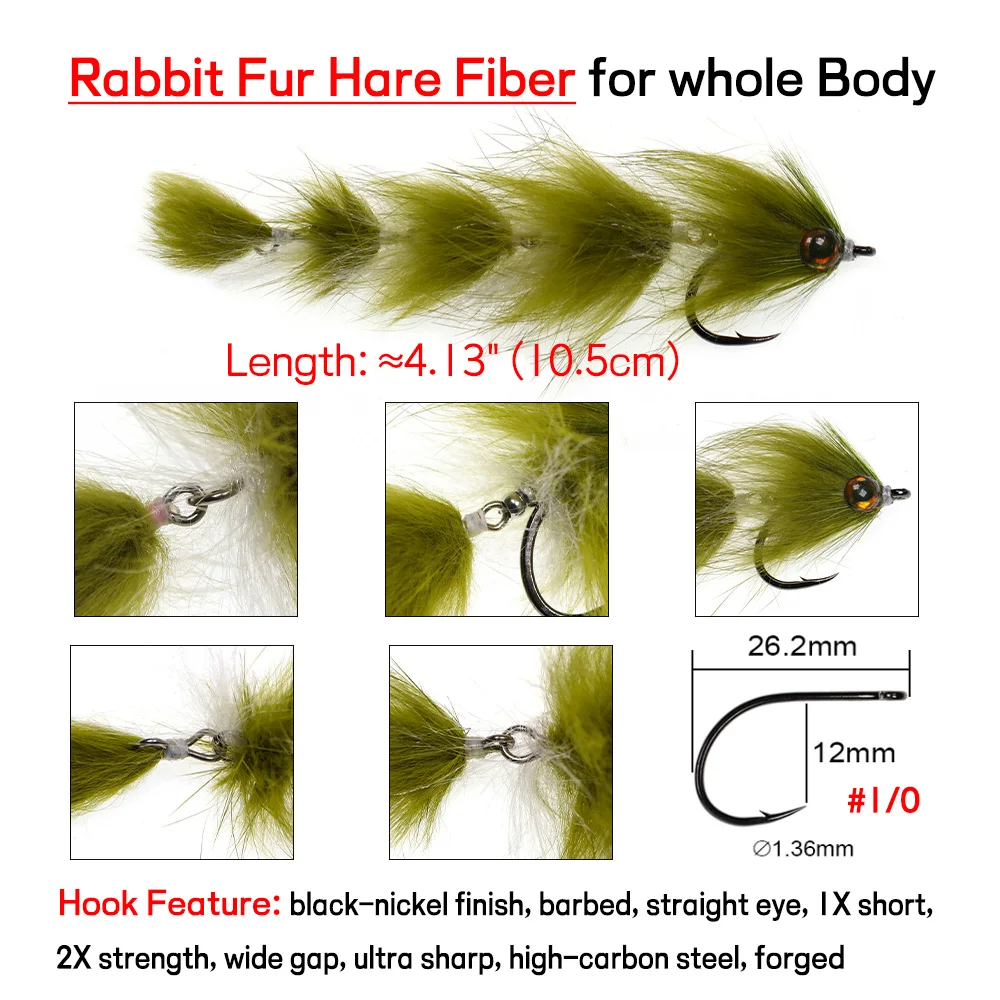 Elllv-señuelo de PikeTarpon de trucha y lubina para agua salada, 1 unidad, 4,13 ", finura, cambiador de juego, articulado, Baitfish, Streamer Fly 1/0 - imagen 3