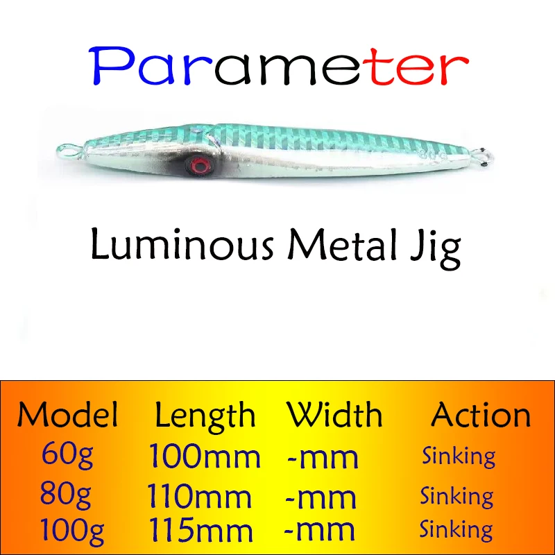 Testar-plantilla de Metal luminosa, 60g, 80g, 100g, señuelo de fundición larga, Pesca en barco, buceo profundo, cebo duro Artificial, Trolling, Jigging, Pesca - imagen 3