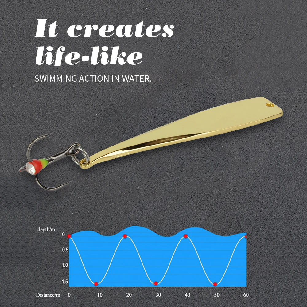 FTK 6g 8g señuelo de pesca en hielo cebo Artificial de Metal fundido largo con anzuelos triples cuchara giratoria para aparejos de pesca de Lucio de invierno lubina - imagen 3