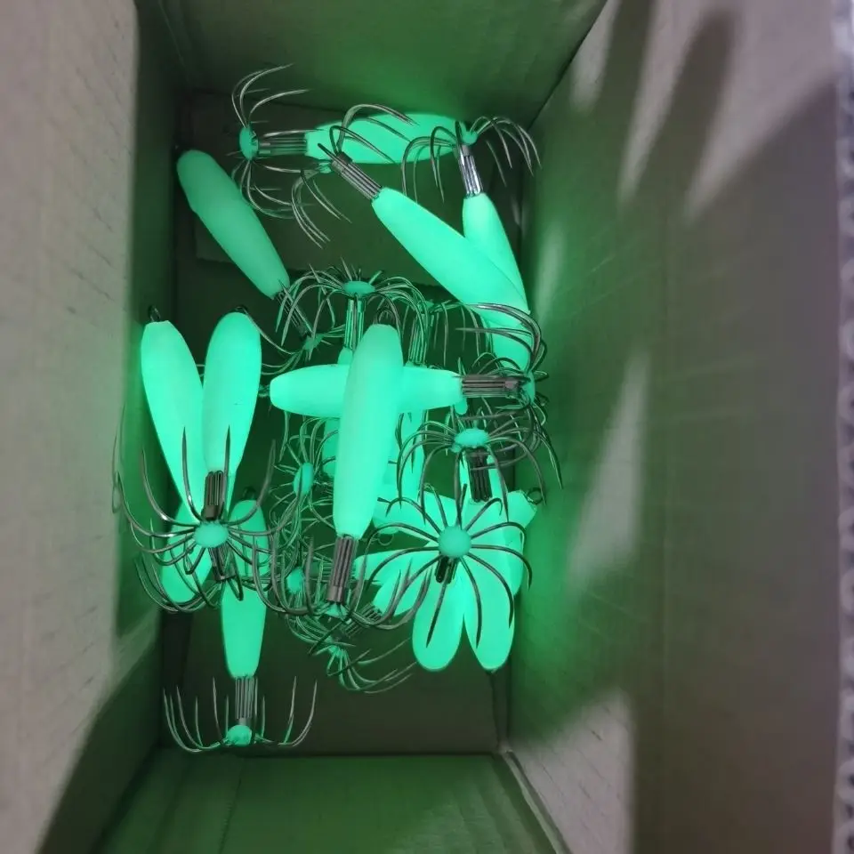 Tubo de soplado luminoso, anzuelo de plantilla de pulpo, cebo de camarón de madera, anzuelo de calamar, rollo de tela, gancho de explosión de pesca marina, 12g, 16g, 25g, 35g, 1 unidad - imagen 4