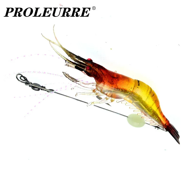 Cebo suave de silicona para camarones luminosos, 7,5 cm, 5,5g, señuelo Artificial de PVC con cuentas brillantes, ganchos giratorios para señuelos de aparejo Sea Sabiki, 1 ud. - imagen 2