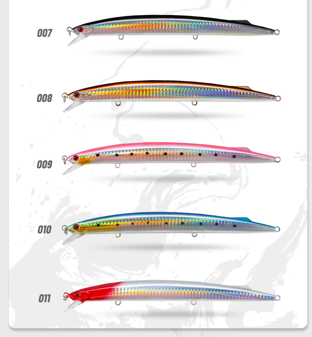 D1-señuelo de pesca de pececillo, 190mm, 36g, profundidad de hundimiento, 0,6-0,9 m, cebos duros de fundición larga, Jerkbait, agua de mar para atún de lubina - imagen 5