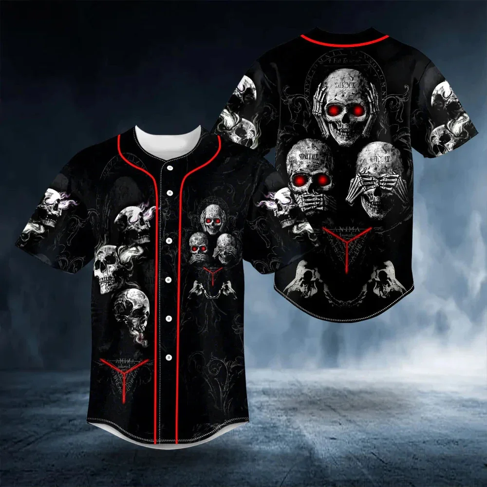 PLstar Cosmos Death Devil Blood Skull Pattern 3D All Over Printed Men's Baseball Jersey Unisex Casual Baseball Shirt BQS15 - imagen 4