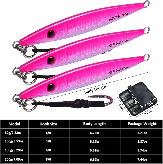 Goture-Juego de señuelos de Pesca, anzuelo de asistencia de 100g, 150g, 200g, plantillas verticales, cebo duro que se hunde, Jigging, bolsa de almacenamiento de cebo de Pesca, agua salada - imagen 2