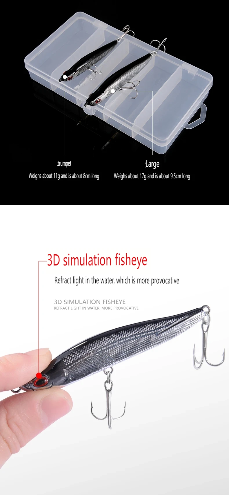 Experimente el mejor señuelo de pesca con nuestro diseño de peces de simulación 3D perfecto para atrapar peces en cualquier agua