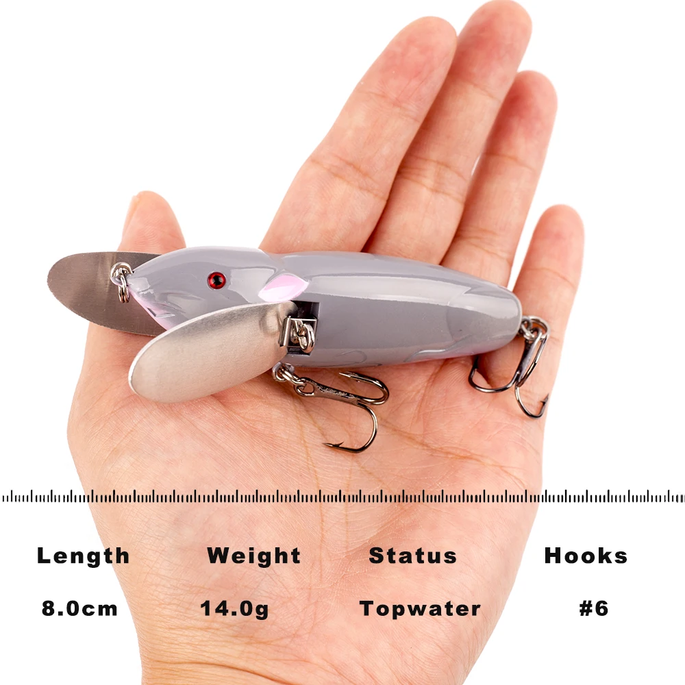 CCLTBA señuelo Topwater de 8cm y 14g, cebo de rata, alas de hoja de Metal, cuerpo duro, Wobblers, Señuelos de Pesca de ratón para lubina, pececillo, aparejos de señuelo - imagen 2