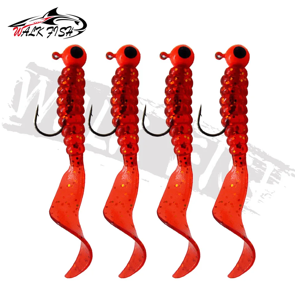 WALK FISH-anzuelo de plantilla de 3,5g, cebo de cola suave de 6cm, gusano, aparejos de pesca de sílice, aparejos de pesca, aparejos de perca, 4 Uds. - imagen 5