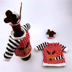 Conjunto de funda para botella de vino de Navidad, Año Nuevo, Papá Noel, muñeco de nieve, lana tejida, bolsas para botellas de vino tinto para decoración de mesa de cena y fiesta de Navidad