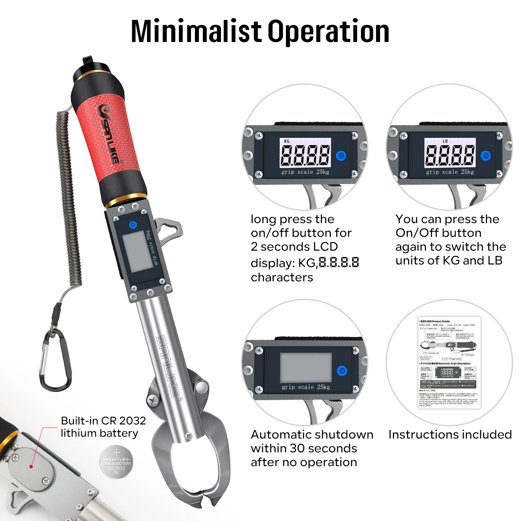 SANKILE-controlador de agarre de labios de pescado con báscula Digital, pinza de pesca roja inoxidable, Clip Grabber, accesorios de herramientas de pesca - imagen 3