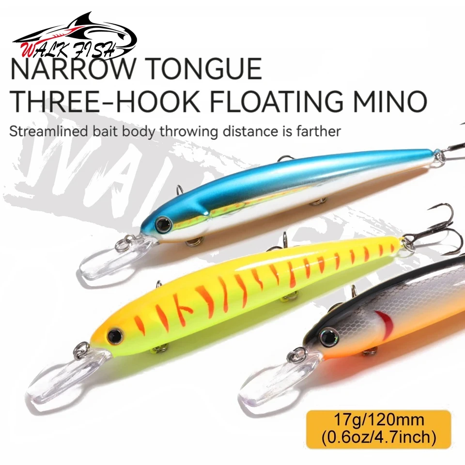 WALK FISH-señuelo de pesca flotante para pececillo, 120mm, 17g, Lucio, 3 anzuelos, cebo duro, manivela, Wobbler, señuelo duro Artificial, aparejos Jerkbait - imagen 3