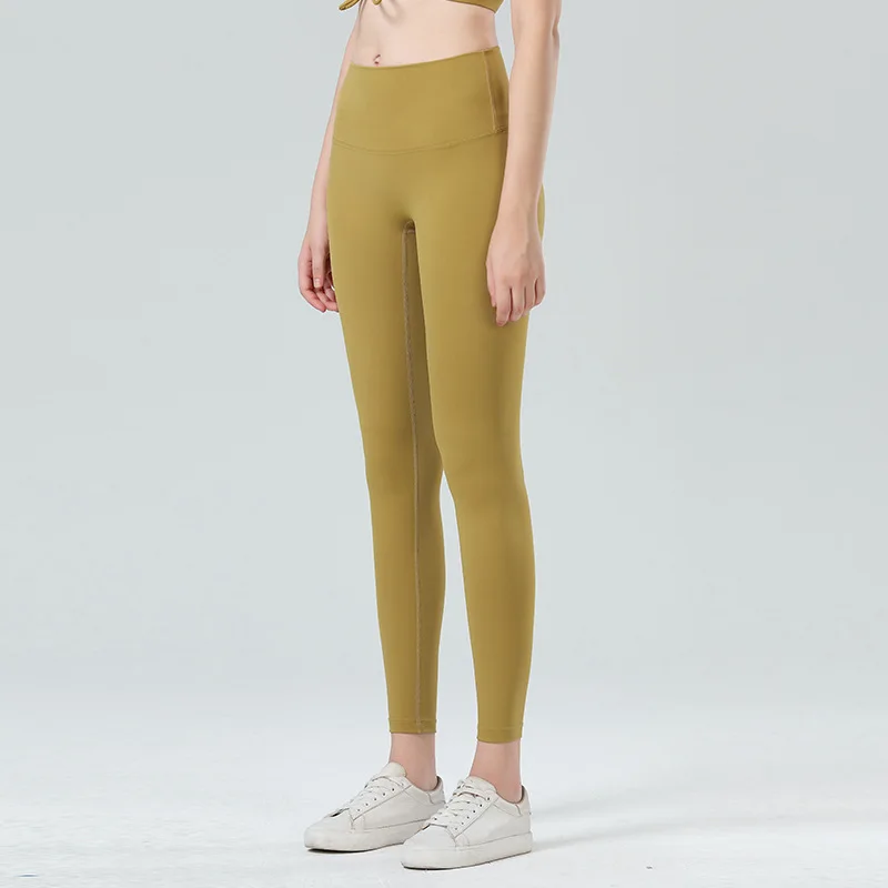 Pantalones deportivos de doble cara para correr, mallas de Yoga de realce de cadera, brocado, cepillado, 17 colores, cintura alta, Color Nude - imagen 5