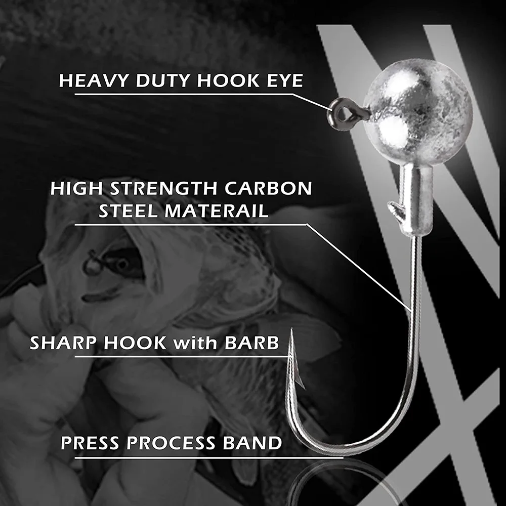 55 Uds. Anzuelos de pesca con cabezas de anzuelo, anzuelo de tipo Crappie sin pintar, anzuelos de gusano de fútbol, anzuelo de pesca con señuelo suave para lubina, trucha, suelo, agua salada - imagen 4