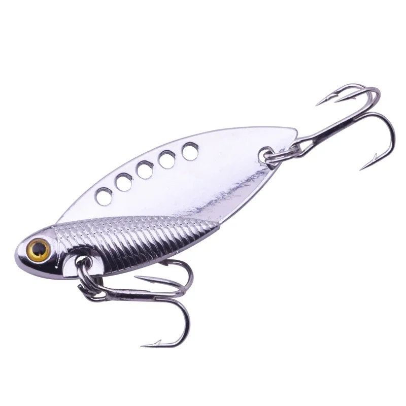 Señuelo de pesca VIB de Metal, 5,5 cm, 11g, cuchara que se hunde por vibración, cebo de cigarra, lubina, trucha, cebo Artificial con anzuelos, dorado y plateado, 1 ud. - imagen 4