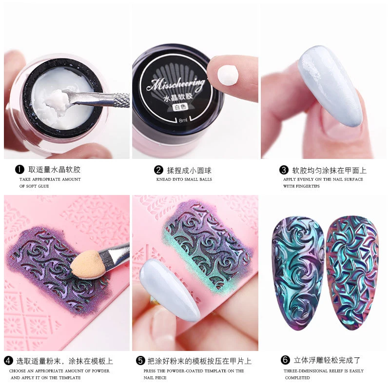 Polvo de purpurina en relieve para uñas, efecto metálico tallado, arte de uñas DIY, fototerapia, accesorios de decoraciones de Gel de manicura - imagen 4