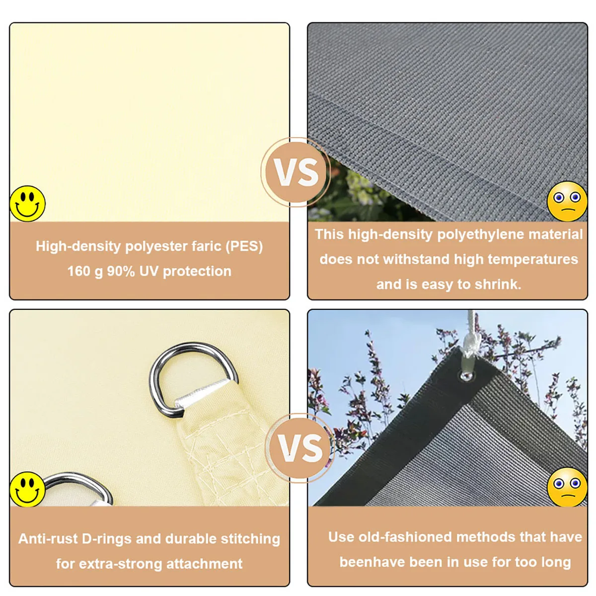 Toldo de vela de sombra impermeable para jardín, refugio de protección solar con bloqueo UV 95%, toldo para Patio, Patio trasero, piscina de Camping - imagen 5