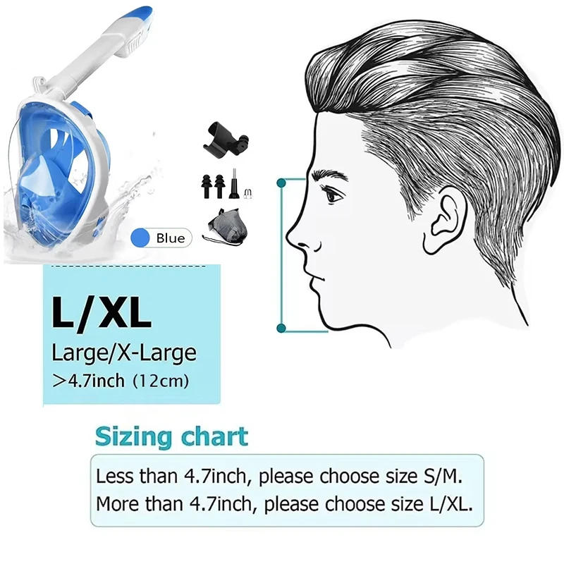 Esnórquel subacuático de cara completa para niños y adultos, conjunto de máscara de natación, respirador de buceo, máscaras antiniebla, respiración segura para niños/ - imagen 3
