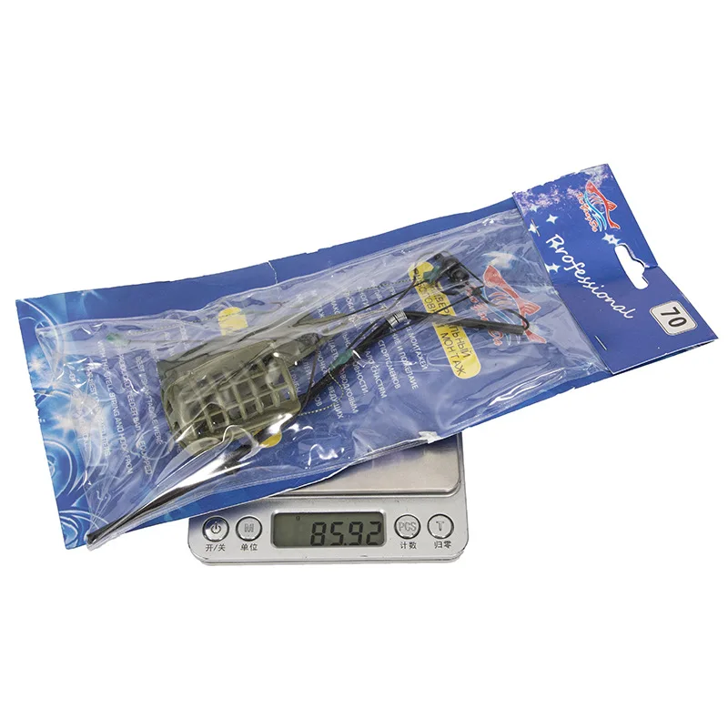 1 Juego de caja de regalo de equipo de pesca navideña, jaula alimentadora de carpa con fundición larga ponderada, alimentador de cebo de PVC transparente para pesca en hielo