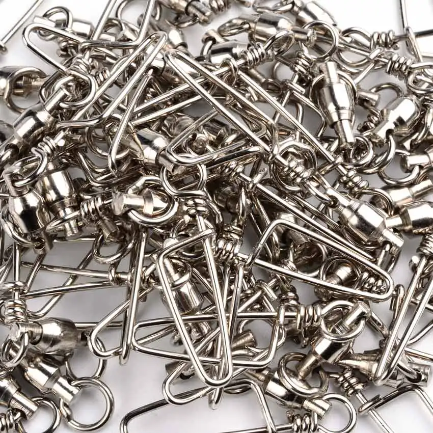 50 Uds rodamiento de bolas de acero inoxidable giratorios de pesca Snap 0-8 #   Accesorios de pesca con conector giratorio para pesca en el mar - imagen 5