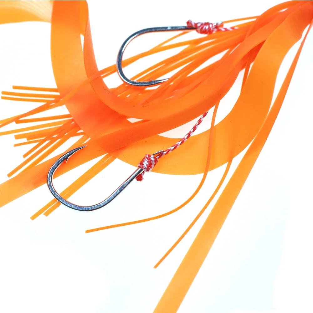 Faldas de goma de silicona con ganchos dobles asistidos para Marlin Inchiku Tai/Kabbura, plantilla deslizante, señuelo, pargo de agua salada, 5 uds. - imagen 4