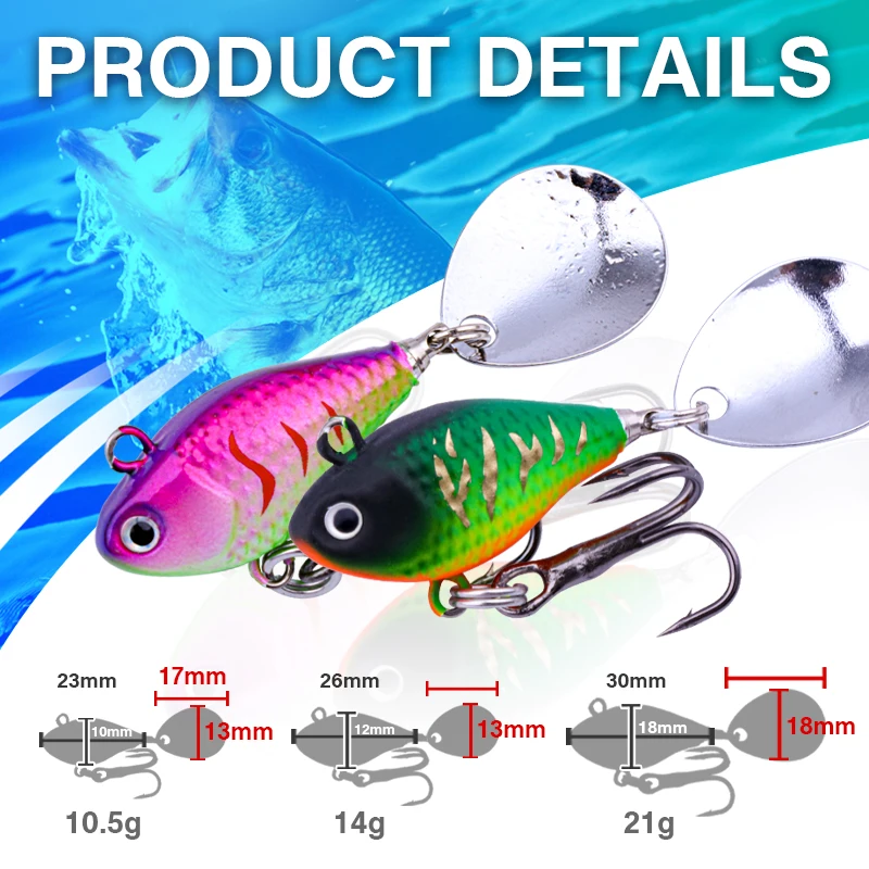 FJORD Spinner 10,5g 14g 21g señuelo de pesca cola de lentejuelas giratoria efecto UV superficie Vib Jig cebos artículo de pesca de agua dulce y salada - imagen 2