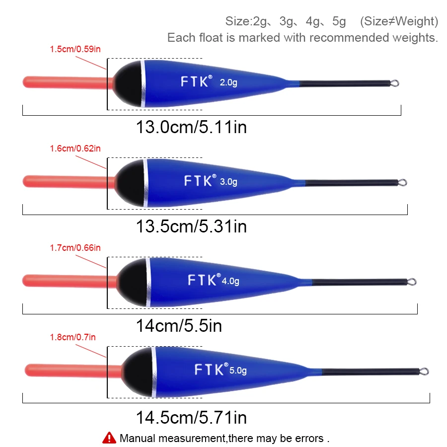 FTK 5 unids/lote flotador de pesca tamaño 2g-4g 13-14,5 cm flotadores de abeto Barguzinsky pesca de carpa Bobber boya Vertical longitud aparejos de pesca - imagen 5