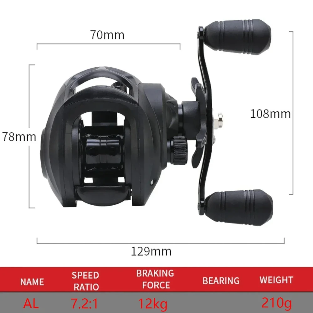 Carrete de arrastre máximo de 12kg para Baitcasting, mano izquierda/derecha, alta velocidad, relación de engranaje 7,2: 1, sistema de frenos magnéticos de agua dulce y salada, carrete ultraligero - imagen 2