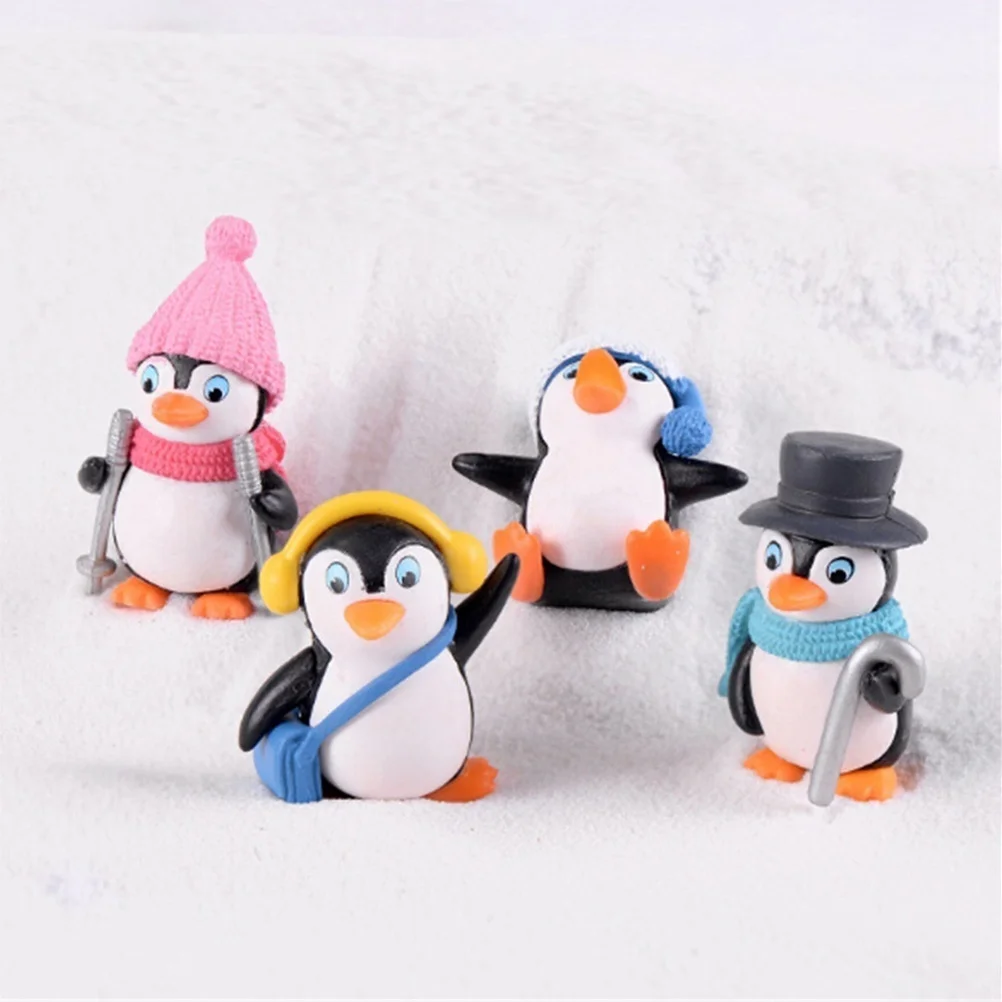 4 unids/set DIY manualidades Mini pingüino de invierno figura en miniatura figuras de Navidad para gnomos de jardín de hadas decoración de terrarios de musgo - imagen 2
