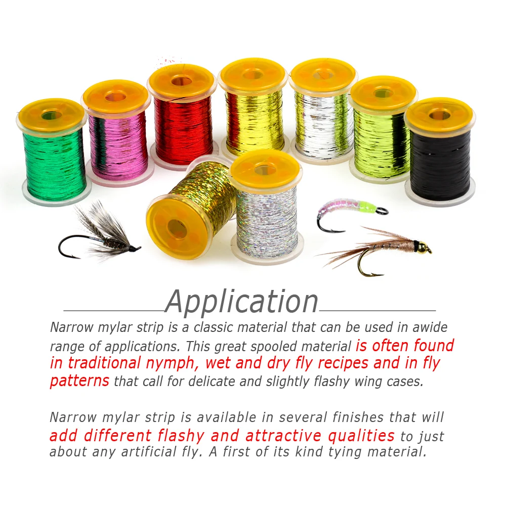 Wifreo-tira de Mylar estrecha para atar moscas, oropel de Flash holográfico, cuerpos de Ninfa, ribetes, materiales de serpentina en seco y húmedo, 0,3mm de ancho, 150 yardas - imagen 5