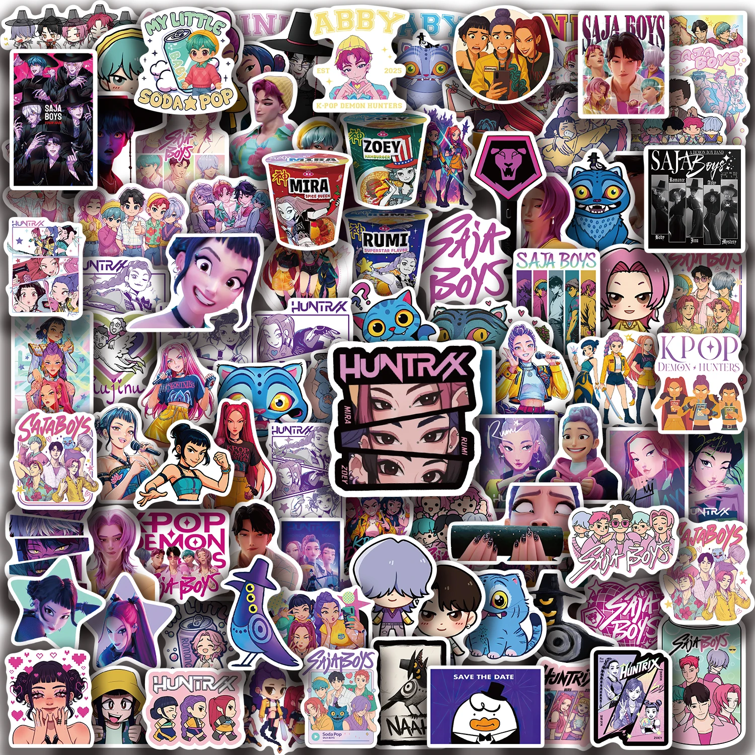 50/60/110 Uds HUNTR/X SAjA Boys K-POP DEMON HUNTERS película RUMI pegatinas teléfono guitarra portátil maleta pegatina impermeable