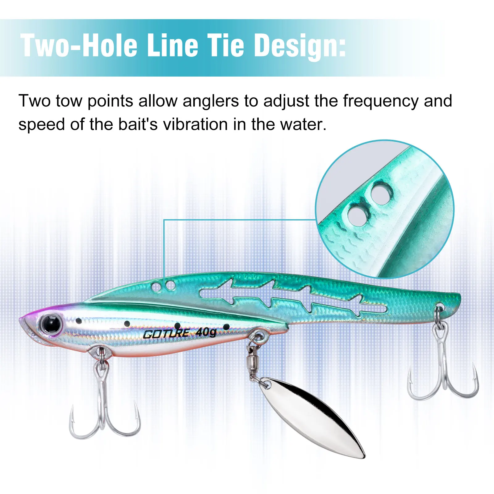 Goture-señuelo de pesca Jigging de Metal con cola giratoria, 35g, 40g, 45g, ojos 3D, Vib de Metal, plantilla de fundición, cebo, cuchara, aparejos de lubina, lote de 5 unidades - imagen 4