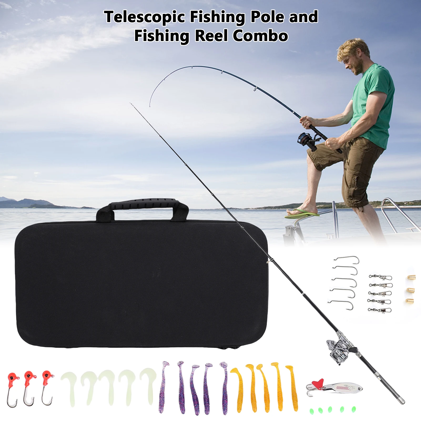 Caña de pescar telescópica de 2,1 M y 2,4 M y caña de pescar combinada con carrete de pesca 10 + 1 BB 5,5: 1 - imagen 2