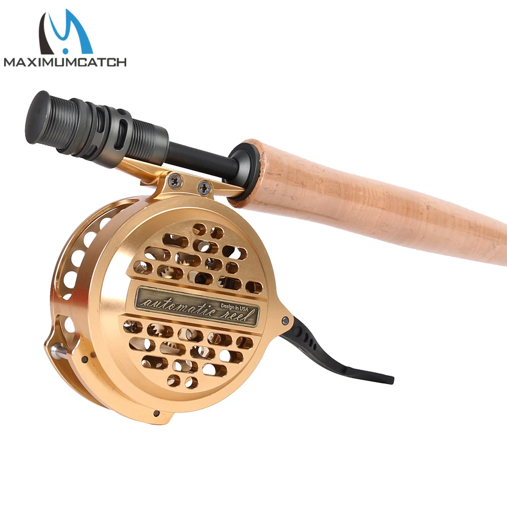 Carrete de pesca con mosca Maximumcatch Y4 70, carrete súper ligero de aluminio mecanizado automático para trucha salmón (plateado/negro) - imagen 5