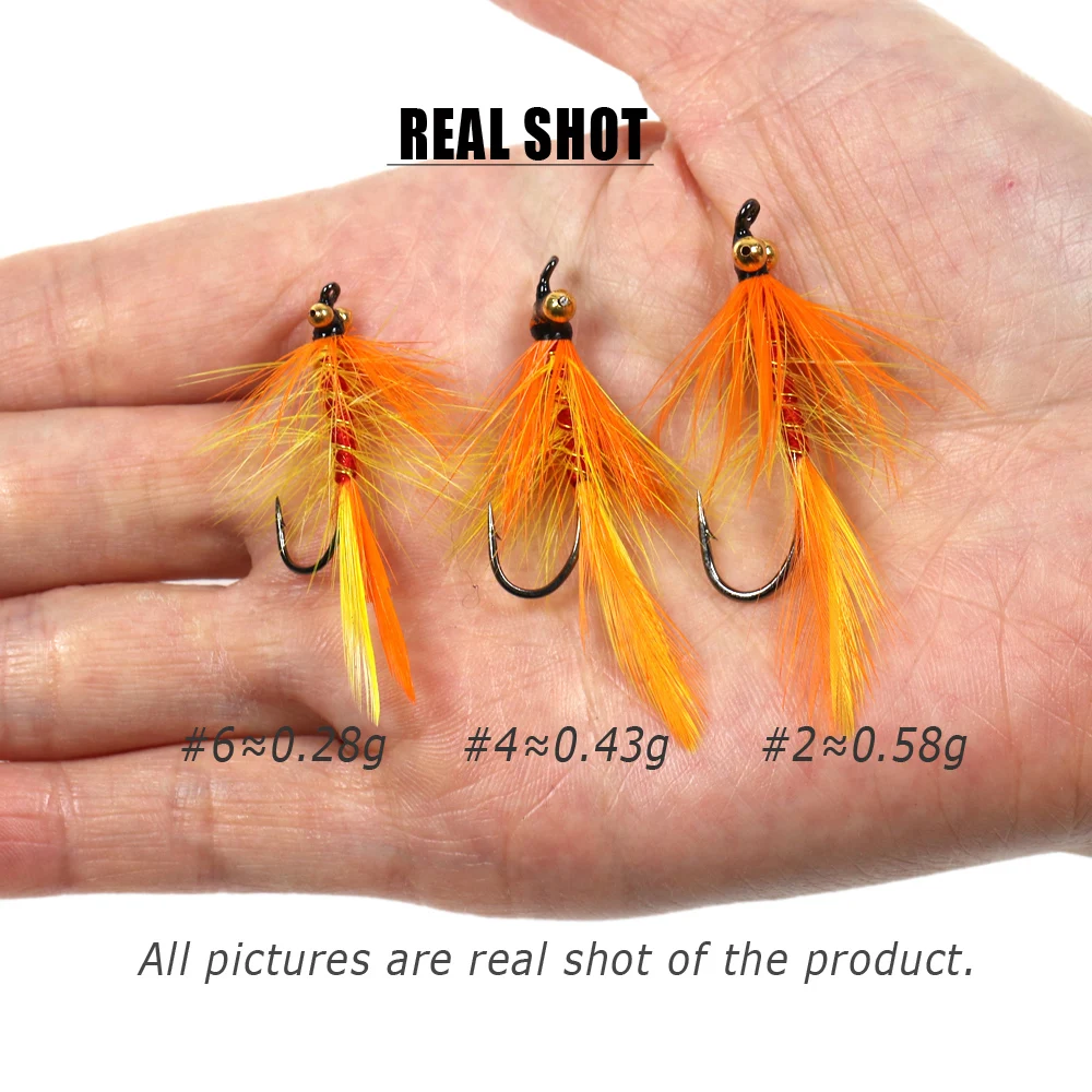 Wifreo-Cadena de cuentas de latón para pesca, Ojo de salmón, Cabeza de Acero, moscas húmedas, señuelos de trucha, OrangeColor, 6 piezas/8 piezas - imagen 5