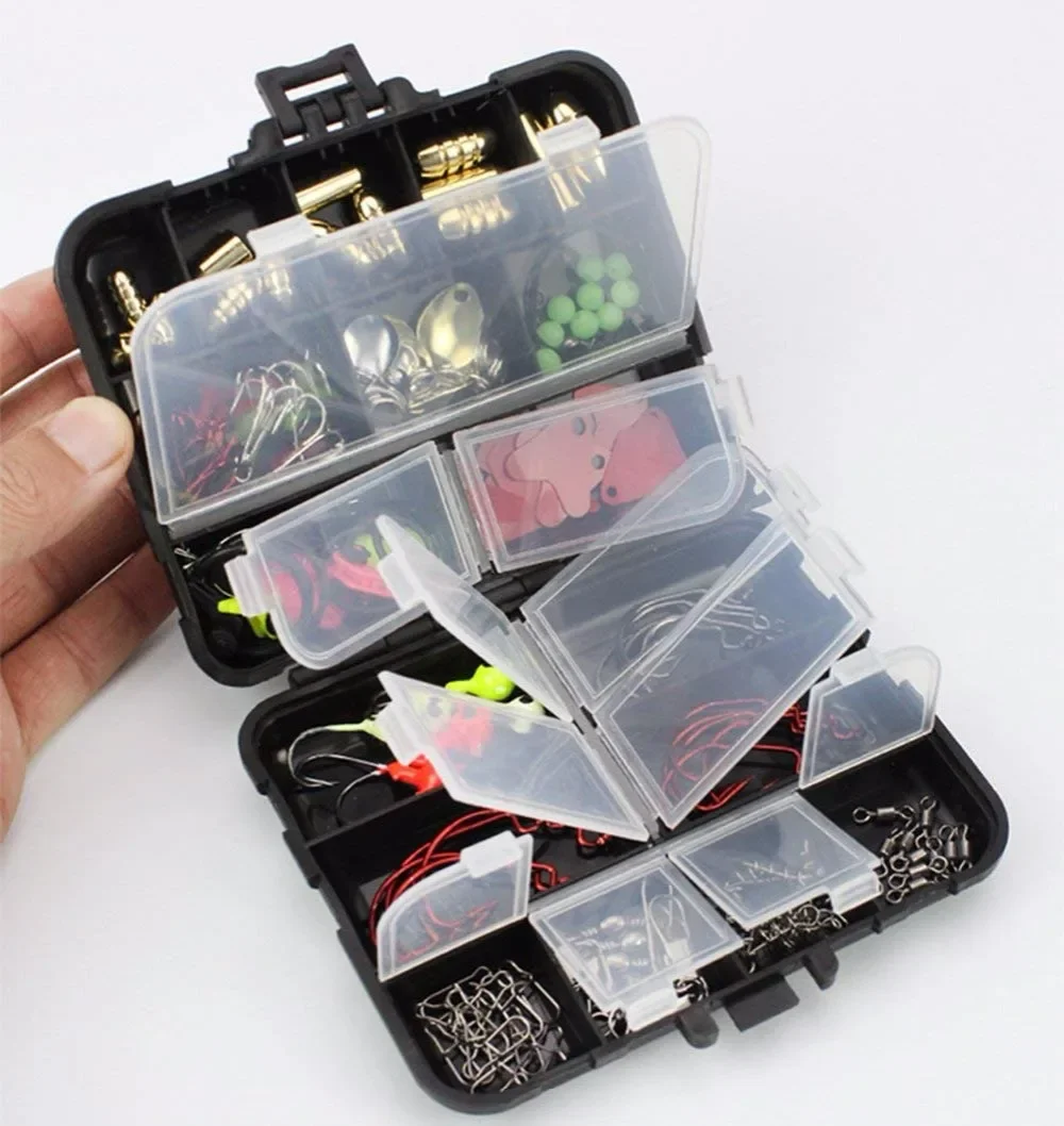 128 unids/caja Kit de accesorios de pesca que incluye anzuelos diferentes giratorios de pesca broches juego de pesca con caja de aparejos - imagen 4