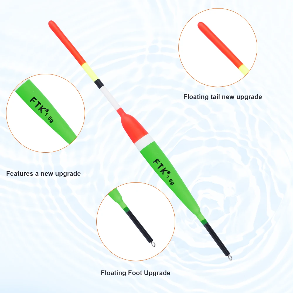 FTK-Juego de flotadores de pesca, 5 uds., mezcla de colores, 1,5g/2g, boya flotante de espuma, Bobber para accesorios de pesca, equipo de pesca - imagen 5