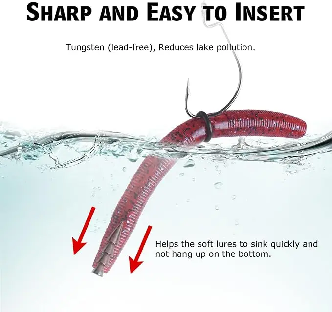 Goture-Puñas de tungsteno para uñas, 10 Kit de aparejo Neko y aparejo loco, plomos de pesca para señuelos blandos, pesas de pesca de lubina para un Control preciso - imagen 4