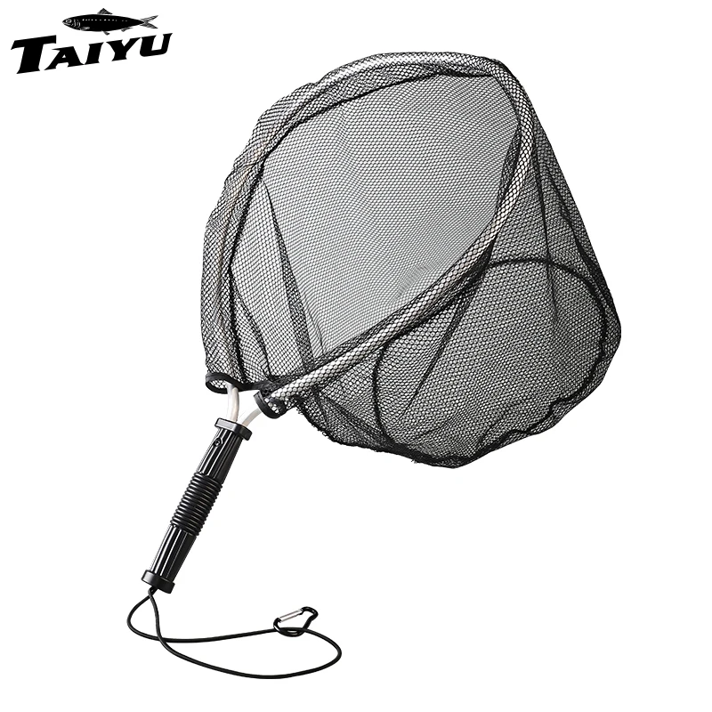 TAIYU-red de aterrizaje de pesca de nailon con mango de aluminio resistente a la corrosión, aparejos de red de mano portátiles sin nudos, herramientas de pesca con mosca