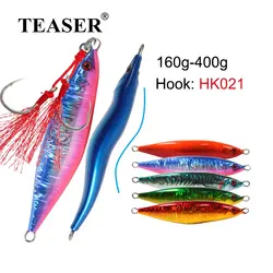 TEASER-señuelo de pesca J81, 160g200g300g400g, plantilla de Metal, impresión 3D, besugo láser japonés, agua salada, mar profundo con gancho de asistencia doble fuerte