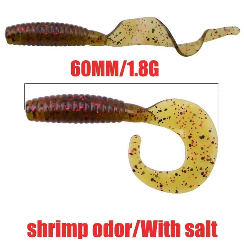 5 uds gusanos Señuelos de Pesca Jigging Wobbler señuelo suave 6cm 1,8g olor a camarón con cebos de sal Swimbaits cebo de silicona Artificial - imagen 3