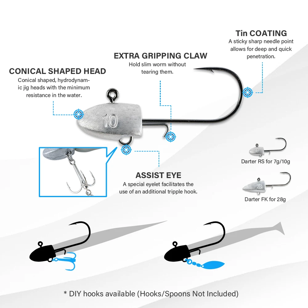 Noeby Dart Jighead anzuelos de pesca 7g 10g 28g anzuelo de púas anzuelos de plomo para gusano cebo suave accesorios de lubina anzuelo de pesca - imagen 3