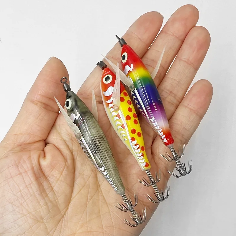 5 uds 3D anzuelo de calamar láser pulpo señuelo de pesca Artificial señuelo de camarón señuelo de camarón de madera anzuelo de calamar resistente - imagen 3